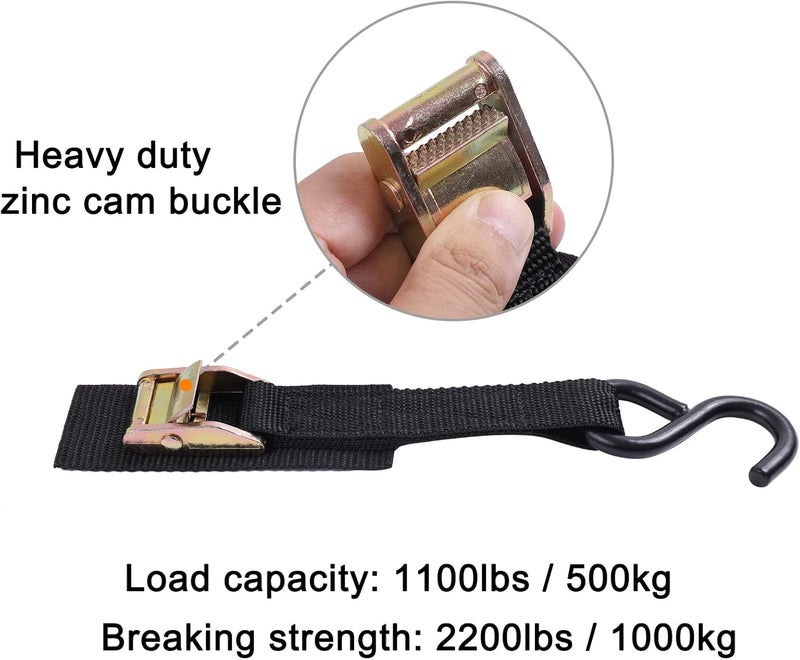 Ayaport Cam Buckle Tie Down Straps 10 feet 2200lbs Break Strength Securing Straps with S Hooks for Motorcycle, Kayak, Car, Truck, Dirt Bike, Pack of 4 - Image 3